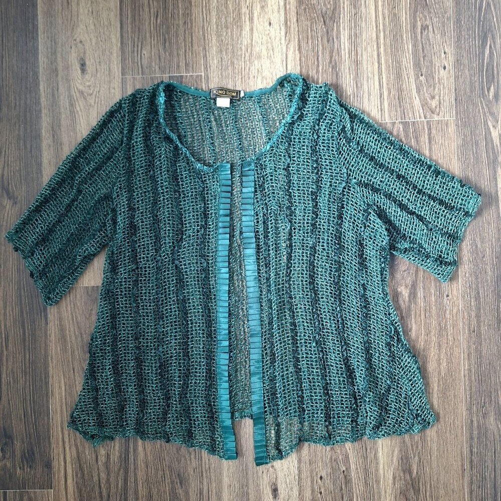 Open-Front Teal Knit Cardigan Sweater - Picture 2 of 10